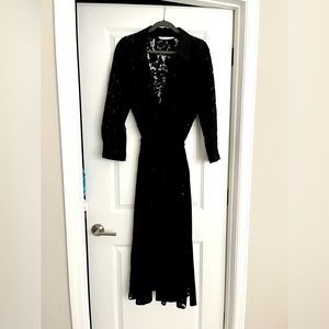 Zara XXL black  shirt style lace long dress with belt and button up,